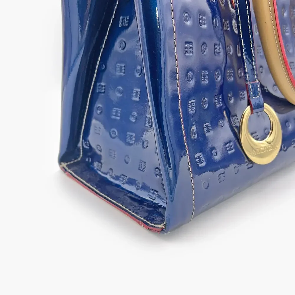 ARCADIA Patent Leather Logo Embossed Business Large Top Handles Tote Bag (Blue) - Picture 7 of 14